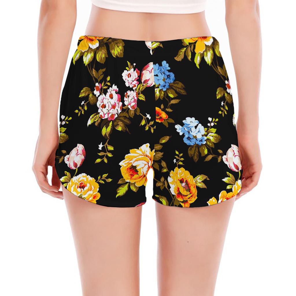 Vintage Floral Flower Pattern Print Women's Split Running Shorts
