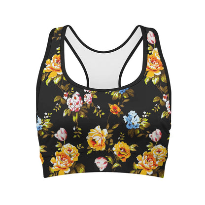 Vintage Floral Flower Pattern Print Women's Sports Bra