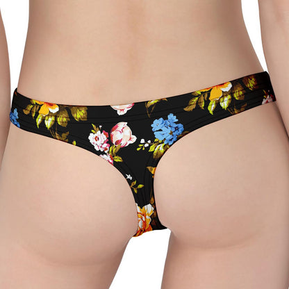 Vintage Floral Flower Pattern Print Women's Thong