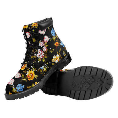Vintage Floral Flower Pattern Print Work Boots