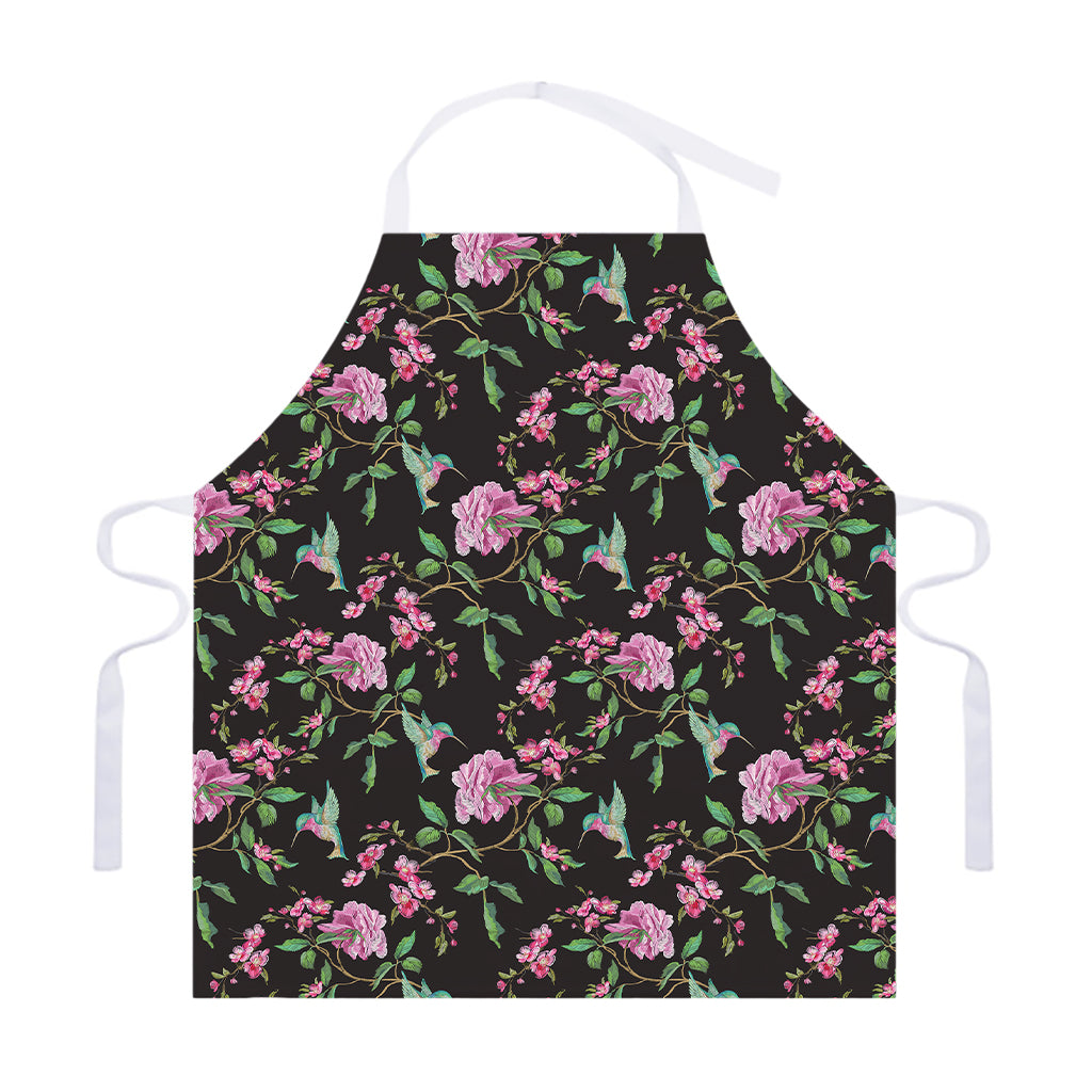 Vintage Floral Hummingbird Print Adjustable Apron