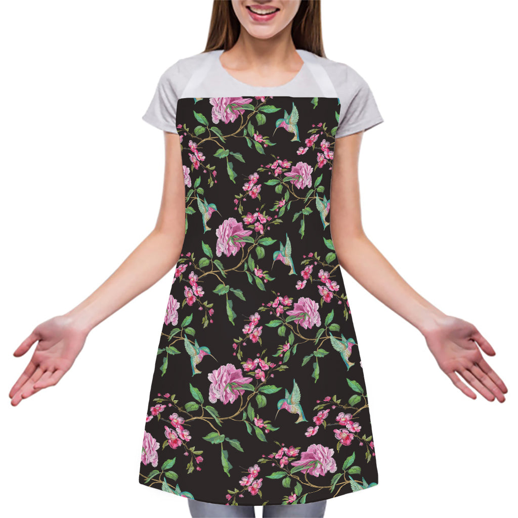 Vintage Floral Hummingbird Print Adjustable Apron