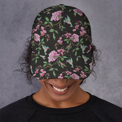 Vintage Floral Hummingbird Print Baseball Cap