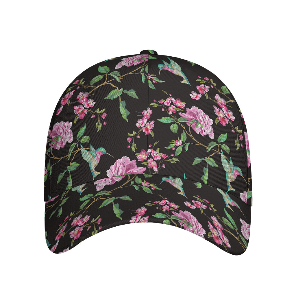 Vintage Floral Hummingbird Print Baseball Cap