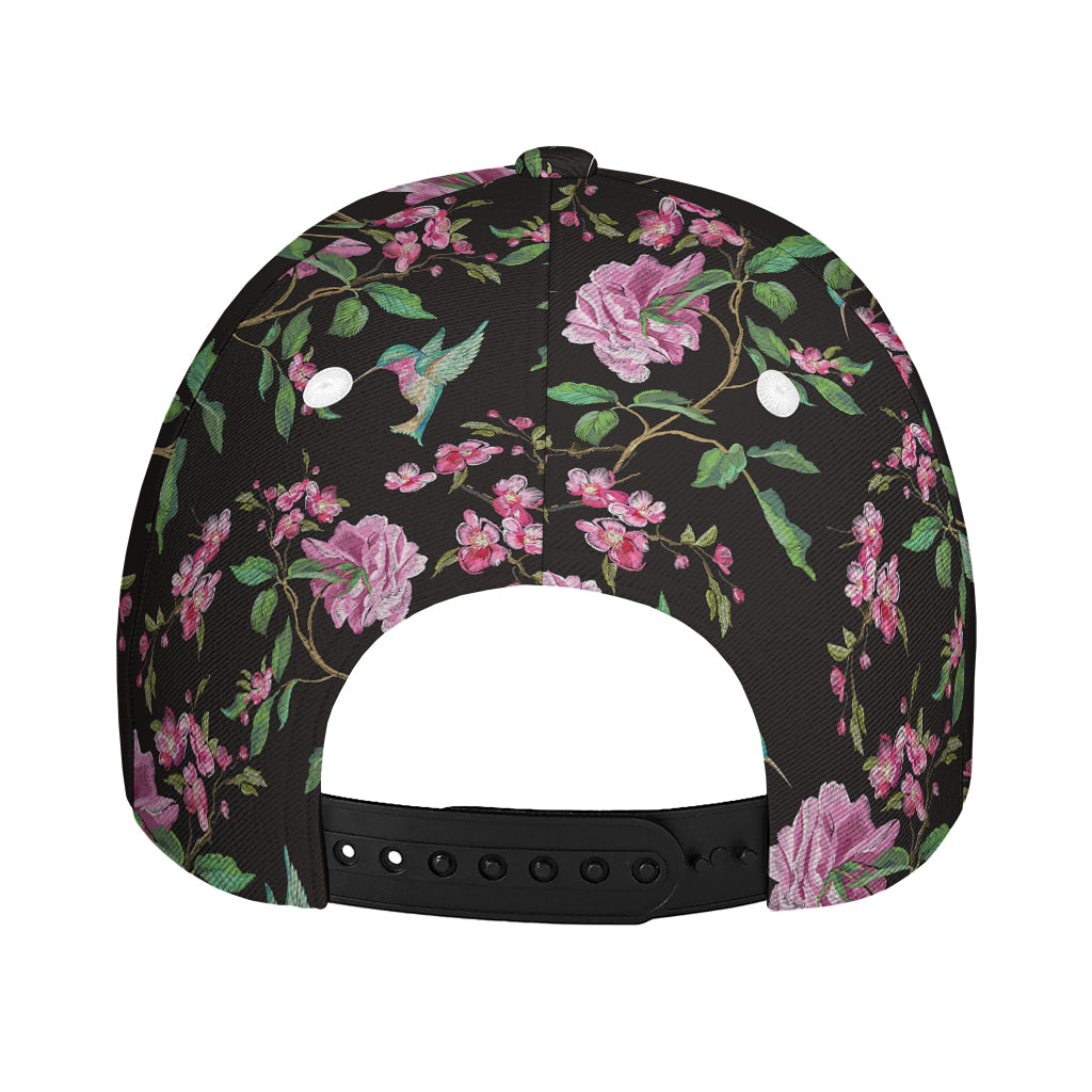 Vintage Floral Hummingbird Print Baseball Cap