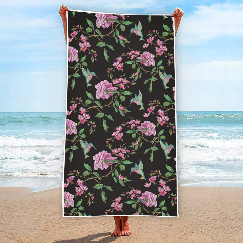 Vintage Floral Hummingbird Print Beach Towel