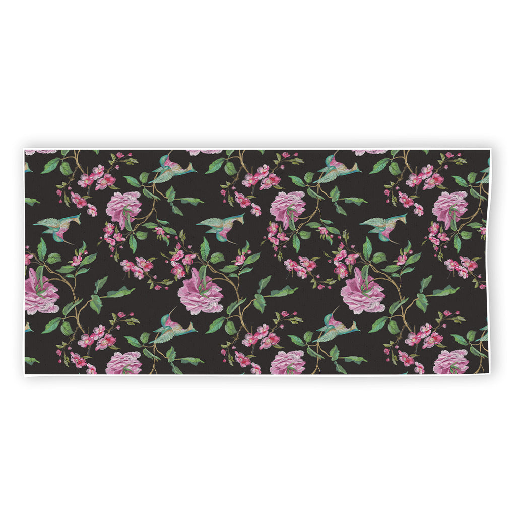 Vintage Floral Hummingbird Print Beach Towel