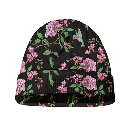 Vintage Floral Hummingbird Print Beanie