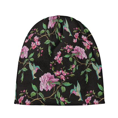Vintage Floral Hummingbird Print Beanie