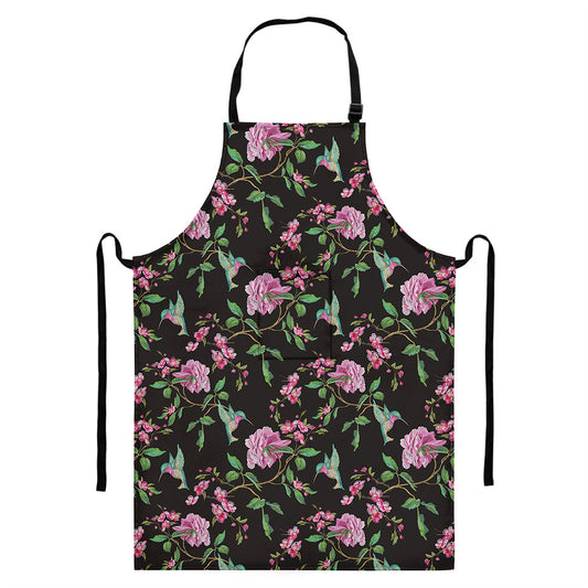 Vintage Floral Hummingbird Print Bib Apron With Pocket