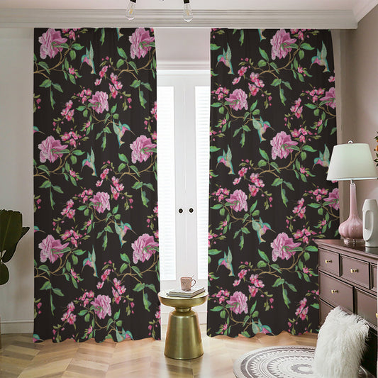 Vintage Floral Hummingbird Print Blackout Pencil Pleat Curtains