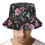 Vintage Floral Hummingbird Print Bucket Hat