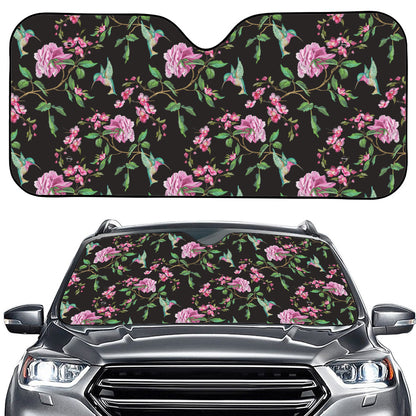 Vintage Floral Hummingbird Print Car Windshield Sun Shade