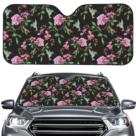 Vintage Floral Hummingbird Print Car Windshield Sun Shade