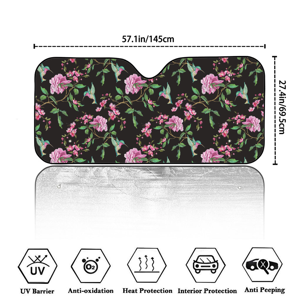 Vintage Floral Hummingbird Print Car Windshield Sun Shade