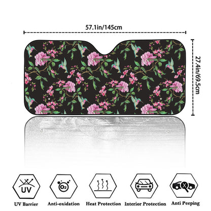 Vintage Floral Hummingbird Print Car Windshield Sun Shade