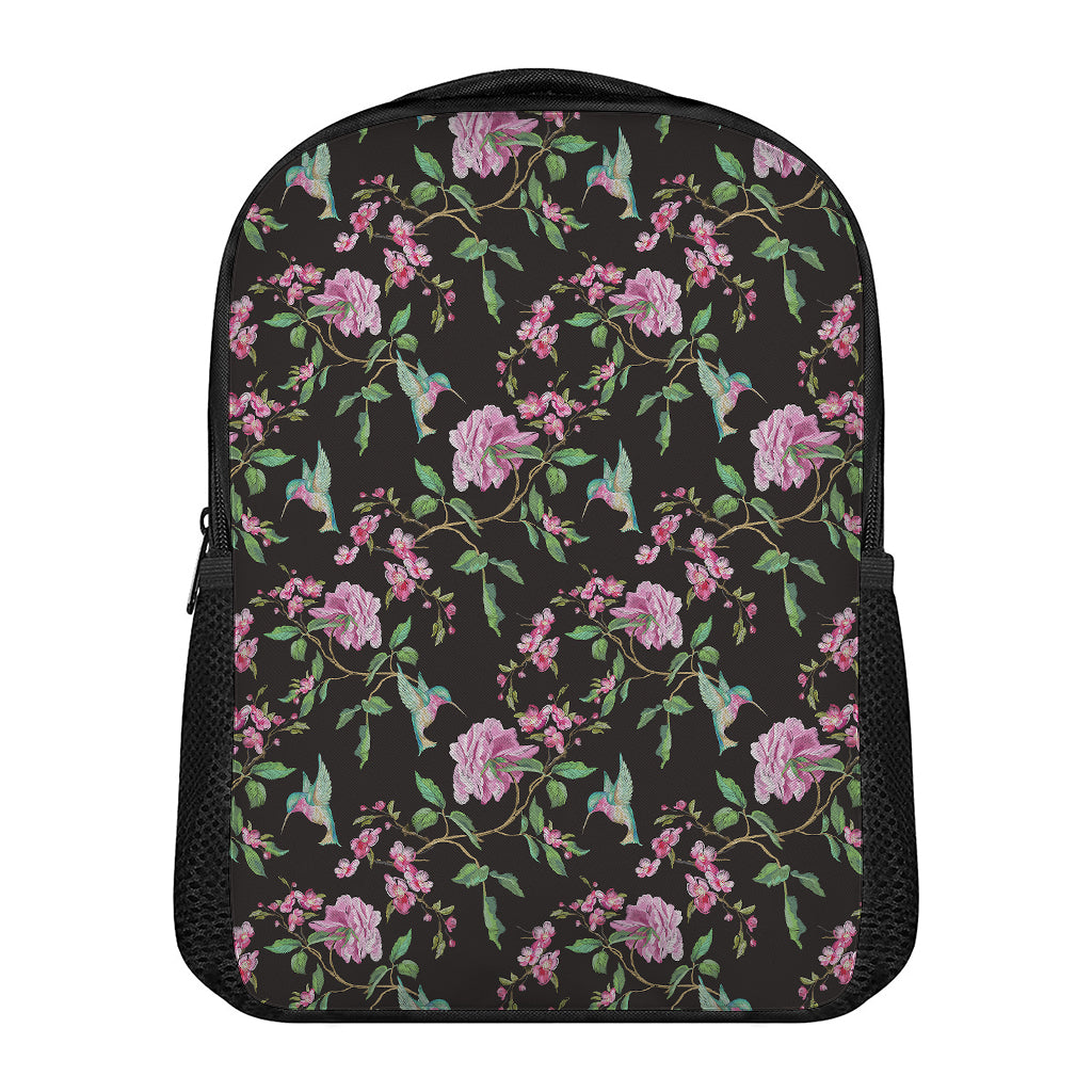 Vintage Floral Hummingbird Print Casual Backpack