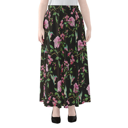 Vintage Floral Hummingbird Print Chiffon Maxi Skirt