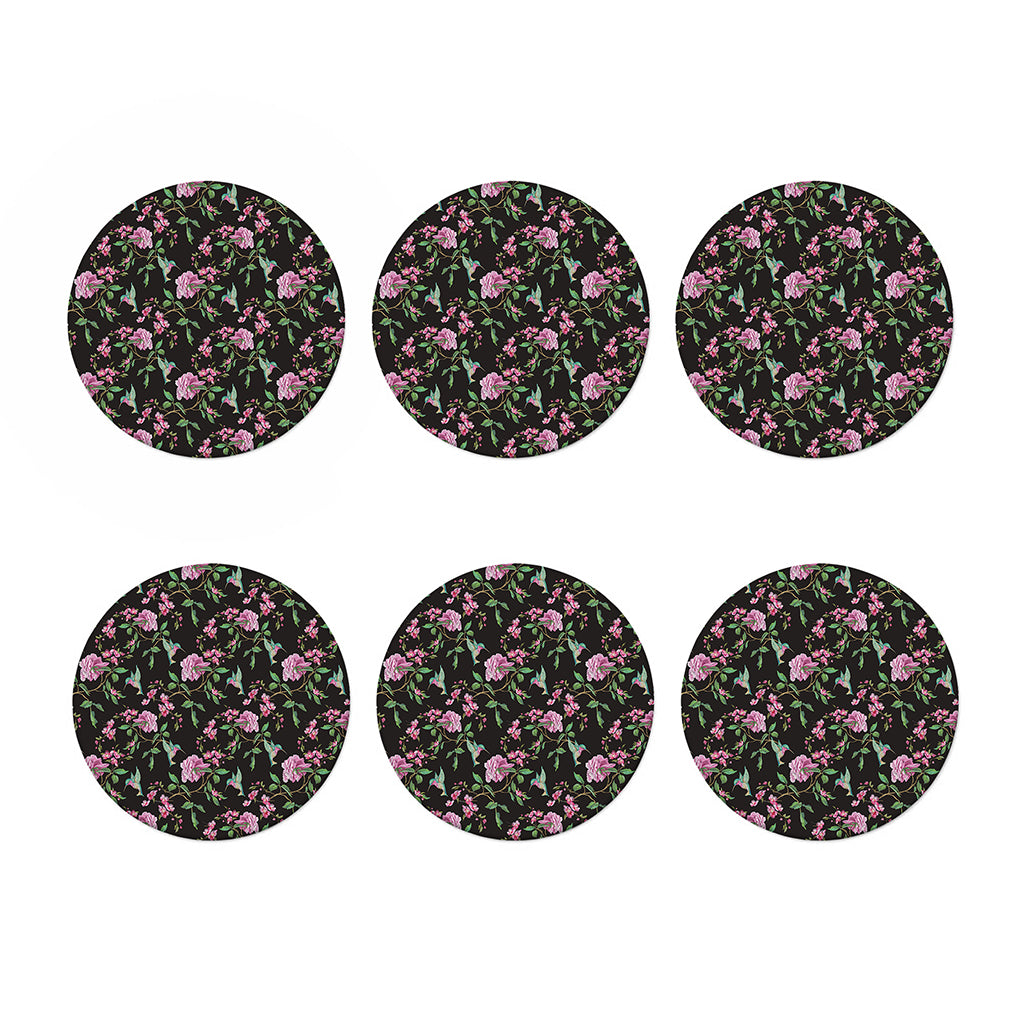 Vintage Floral Hummingbird Print Coaster Set