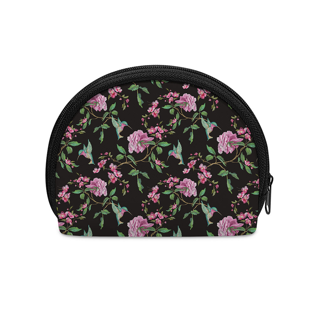 Vintage Floral Hummingbird Print Coin Purse