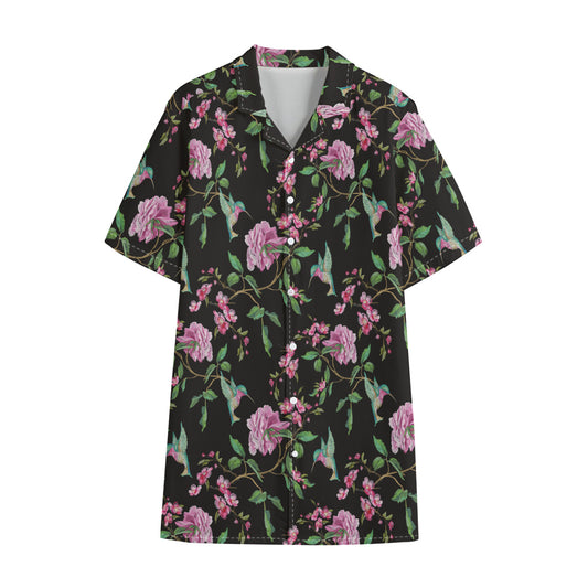 Vintage Floral Hummingbird Print Cotton Hawaiian Shirt