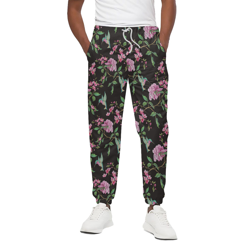 Vintage Floral Hummingbird Print Cotton Pants