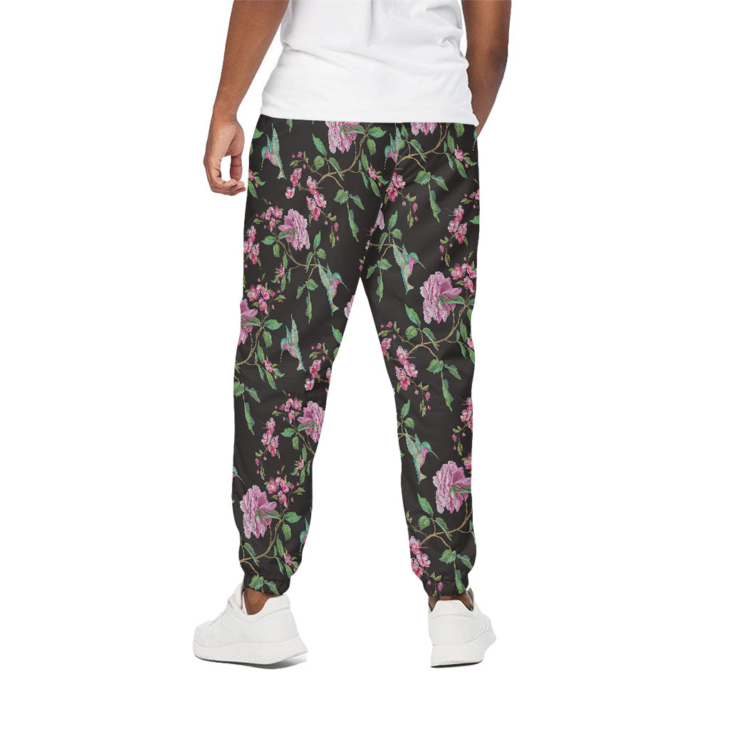 Vintage Floral Hummingbird Print Cotton Pants