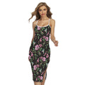 Vintage Floral Hummingbird Print Cross Back Cami Dress