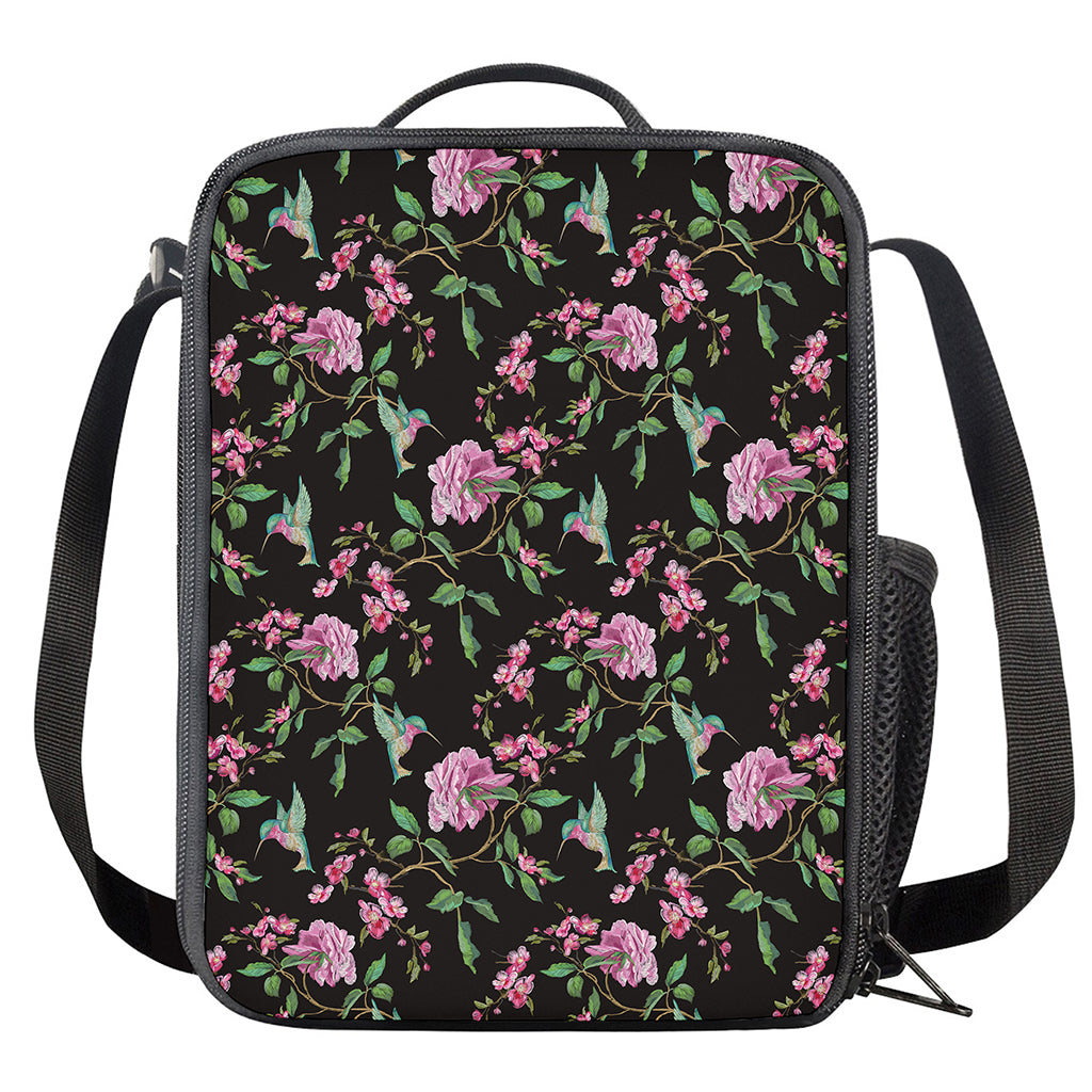 Vintage Floral Hummingbird Print Crossbody Lunch Bag