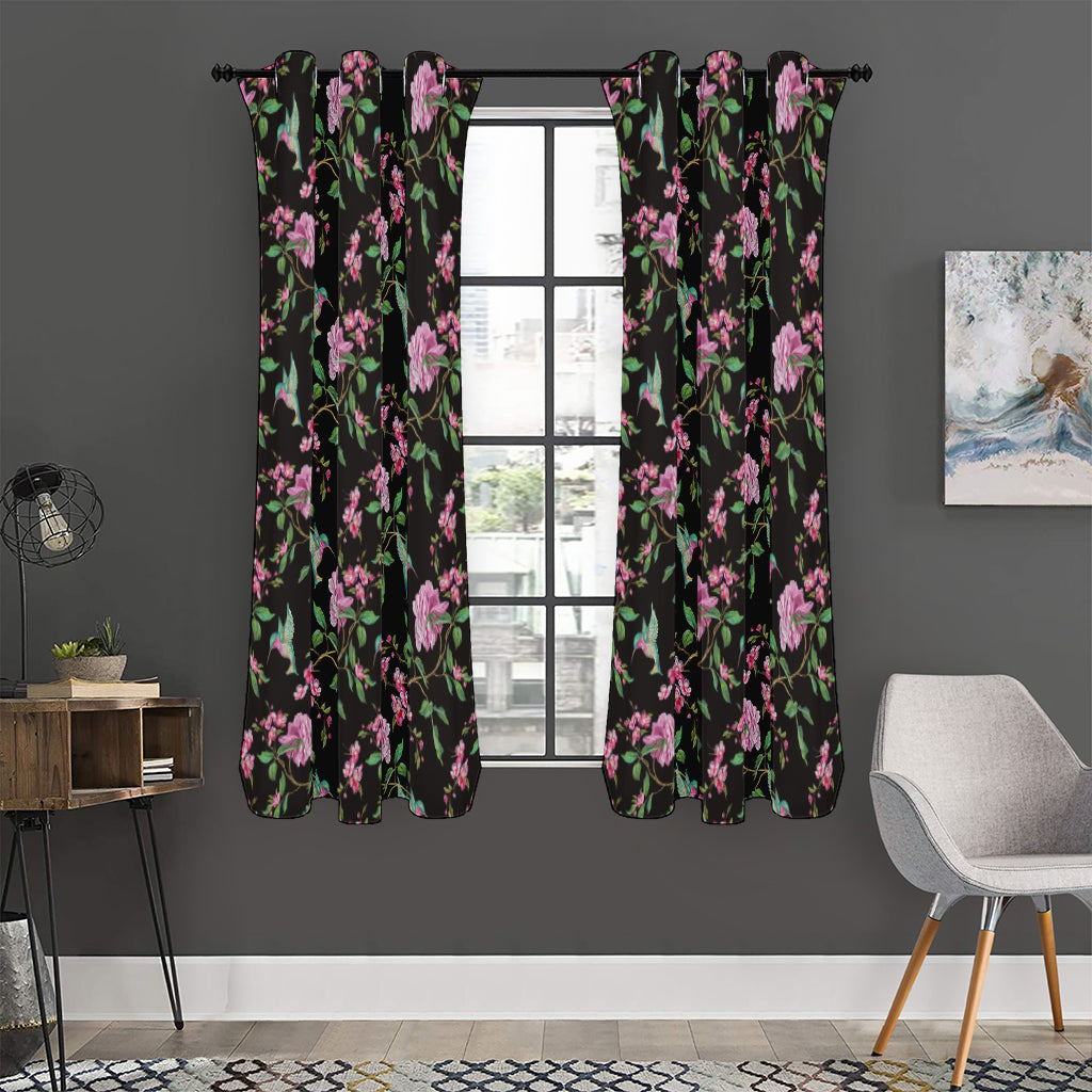 Vintage Floral Hummingbird Print Curtain