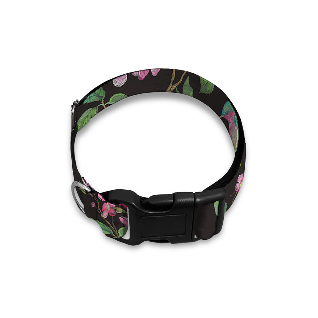 Vintage Floral Hummingbird Print Dog Collar