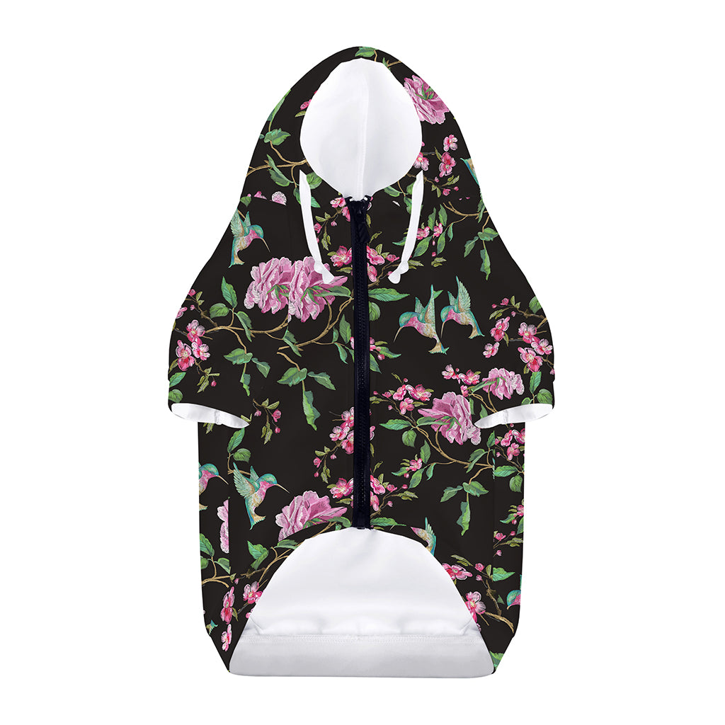 Vintage Floral Hummingbird Print Dog Zip Up Hoodie