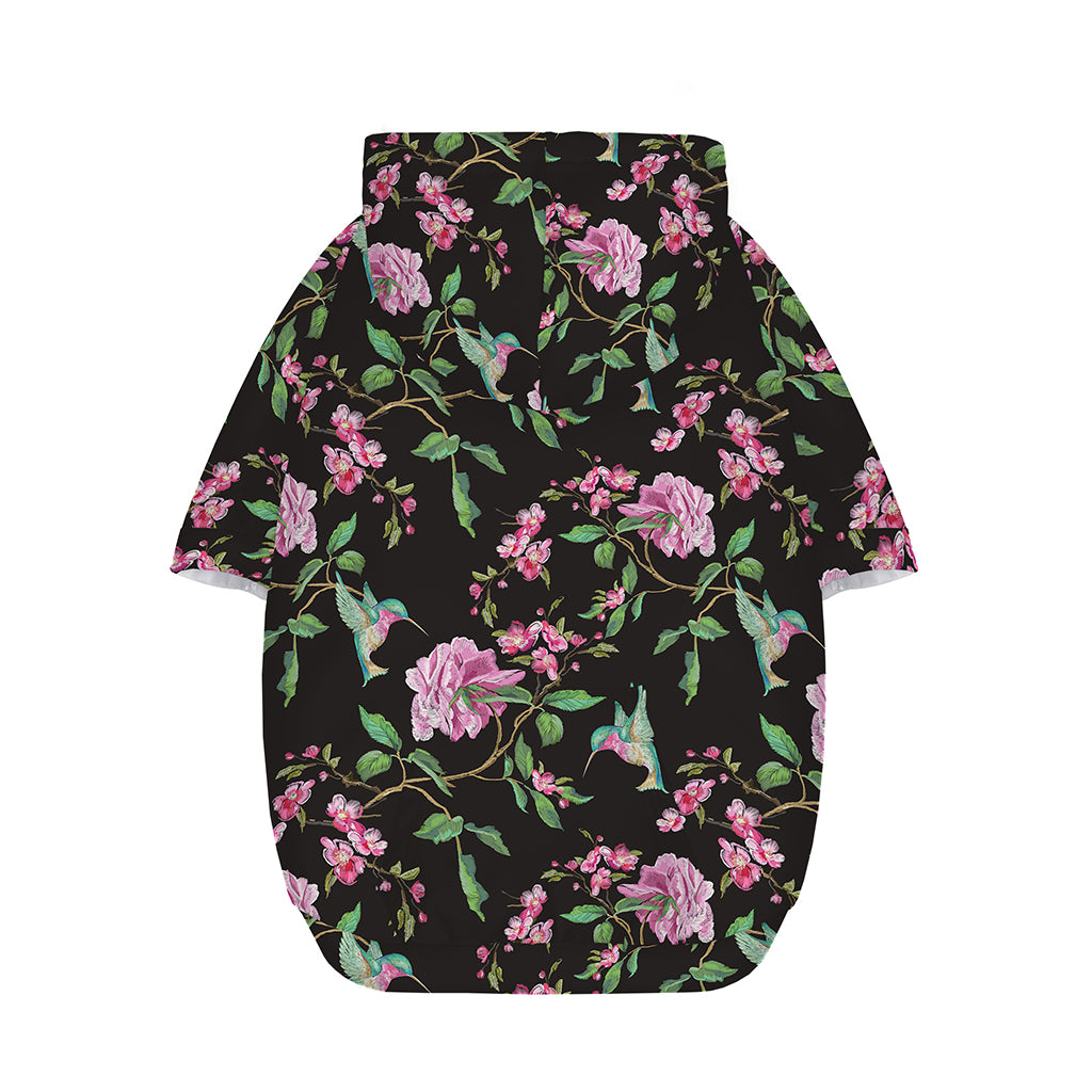 Vintage Floral Hummingbird Print Dog Zip Up Hoodie