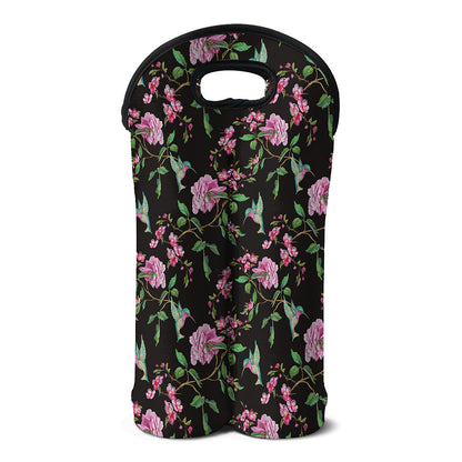 Vintage Floral Hummingbird Print Double Neoprene Wine Tote