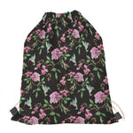 Vintage Floral Hummingbird Print Drawstring Bag