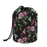 Vintage Floral Hummingbird Print Drawstring Makeup Bag