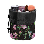 Vintage Floral Hummingbird Print Drawstring Makeup Bag