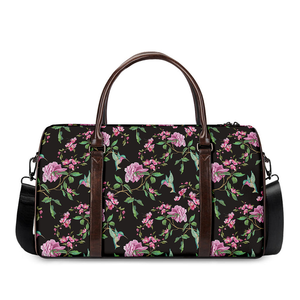 Vintage Floral Hummingbird Print Duffle Bag