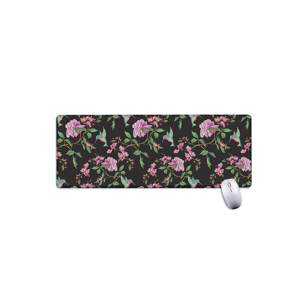 Vintage Floral Hummingbird Print Extended Mouse Pad