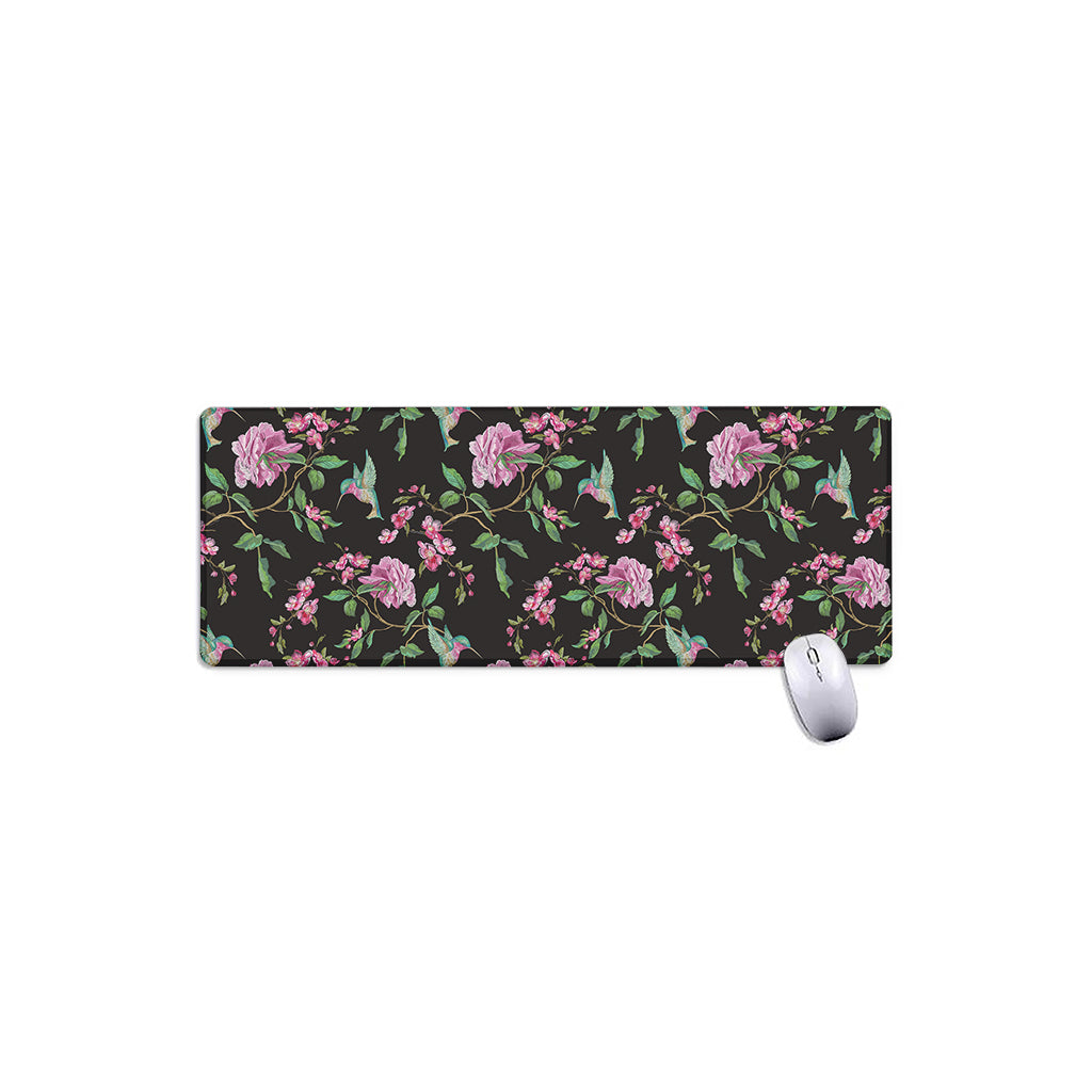 Vintage Floral Hummingbird Print Extended Mouse Pad