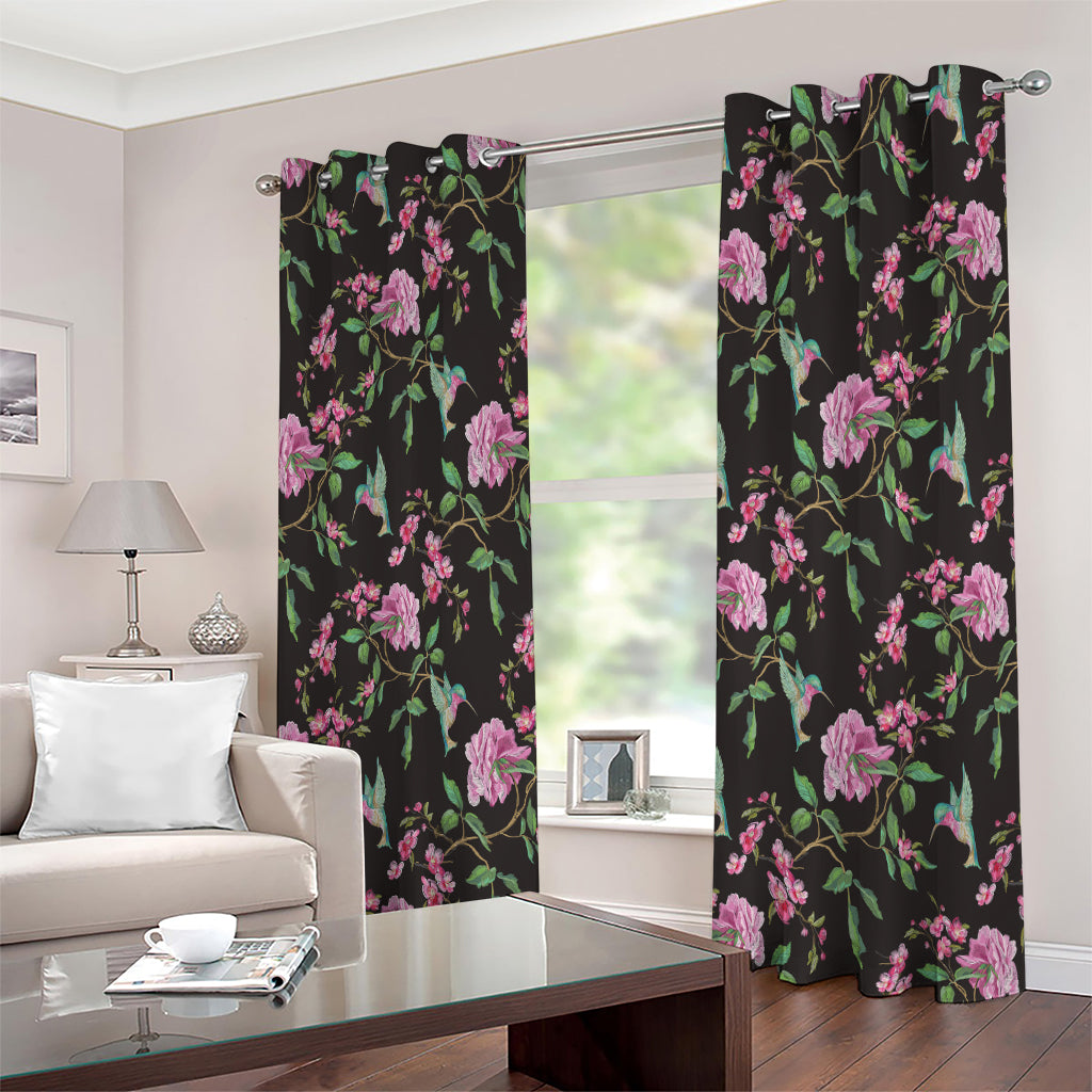 Vintage Floral Hummingbird Print Extra Wide Grommet Curtains