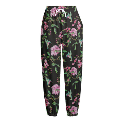Vintage Floral Hummingbird Print Fleece Lined Knit Pants