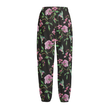 Vintage Floral Hummingbird Print Fleece Lined Knit Pants