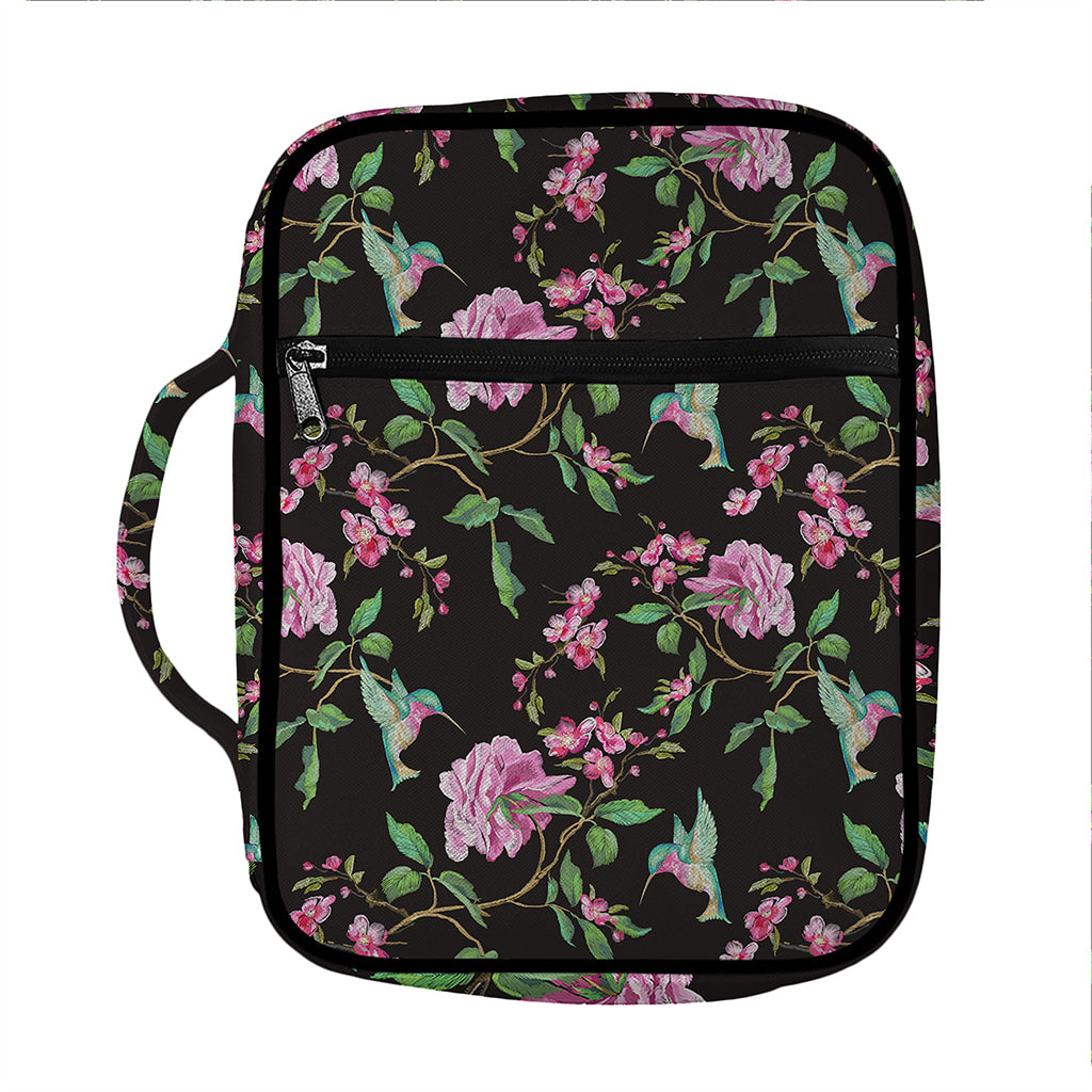 Vintage Floral Hummingbird Print Front Pocket Bible Bag