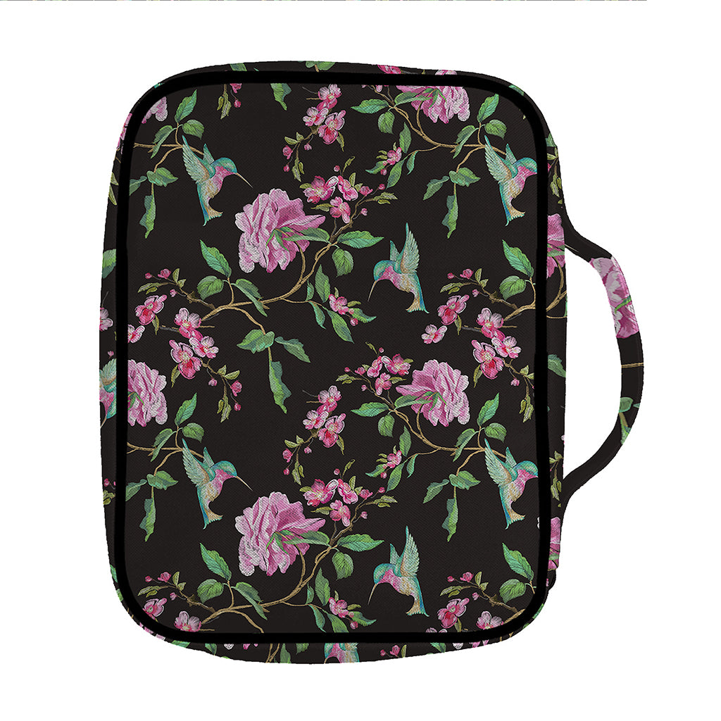 Vintage Floral Hummingbird Print Front Pocket Bible Bag