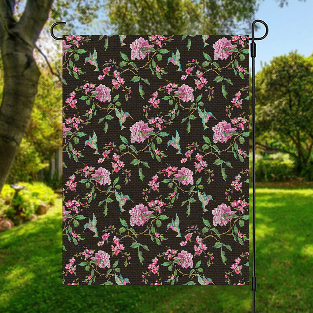 Vintage Floral Hummingbird Print Garden Flag