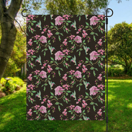 Vintage Floral Hummingbird Print Garden Flag
