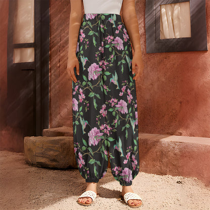 Vintage Floral Hummingbird Print Harem Pants