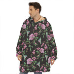 Vintage Floral Hummingbird Print Hoodie Blanket