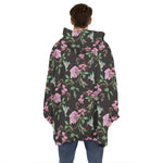 Vintage Floral Hummingbird Print Hoodie Blanket